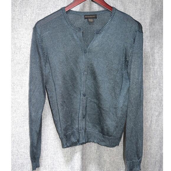 Banana Republic Metallic Blue Open Knit Button Cardigan Sweater Size M - Picture 1 of 4